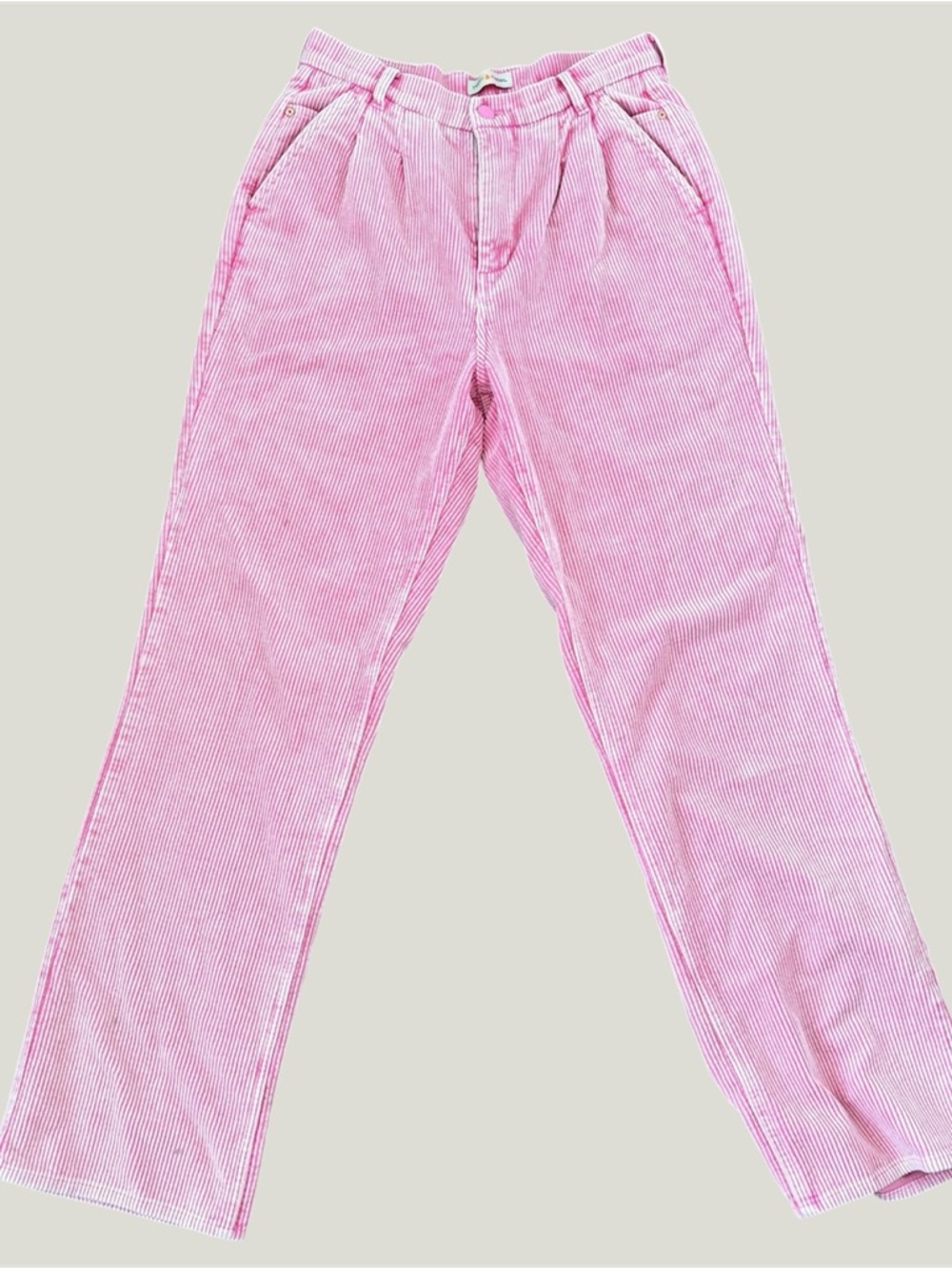 Teddy Fresh Unisex Corduroy Pleated Straight Leg Pants Pink Size 27
